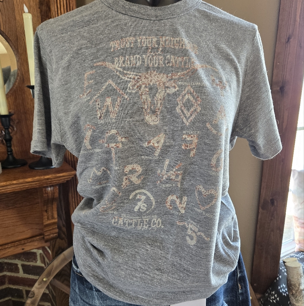 Gray Western Top- Trust Your Neighbor But Brand Yoir Cattle